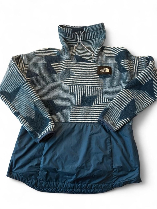 The North Face Tops - The North Face Women’s Medium Fleece Hoodie Blue Pattern Colorblock Pullover